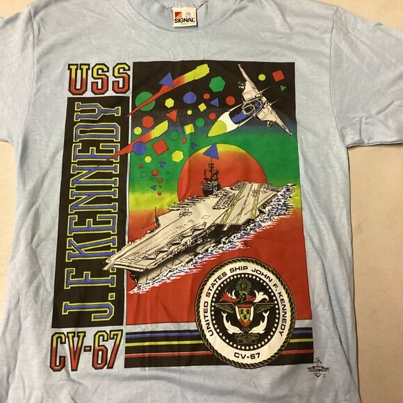 USS John F Kennedy United States Ship T-Shirt - Medium - Light Blue - Picture 1 of 6